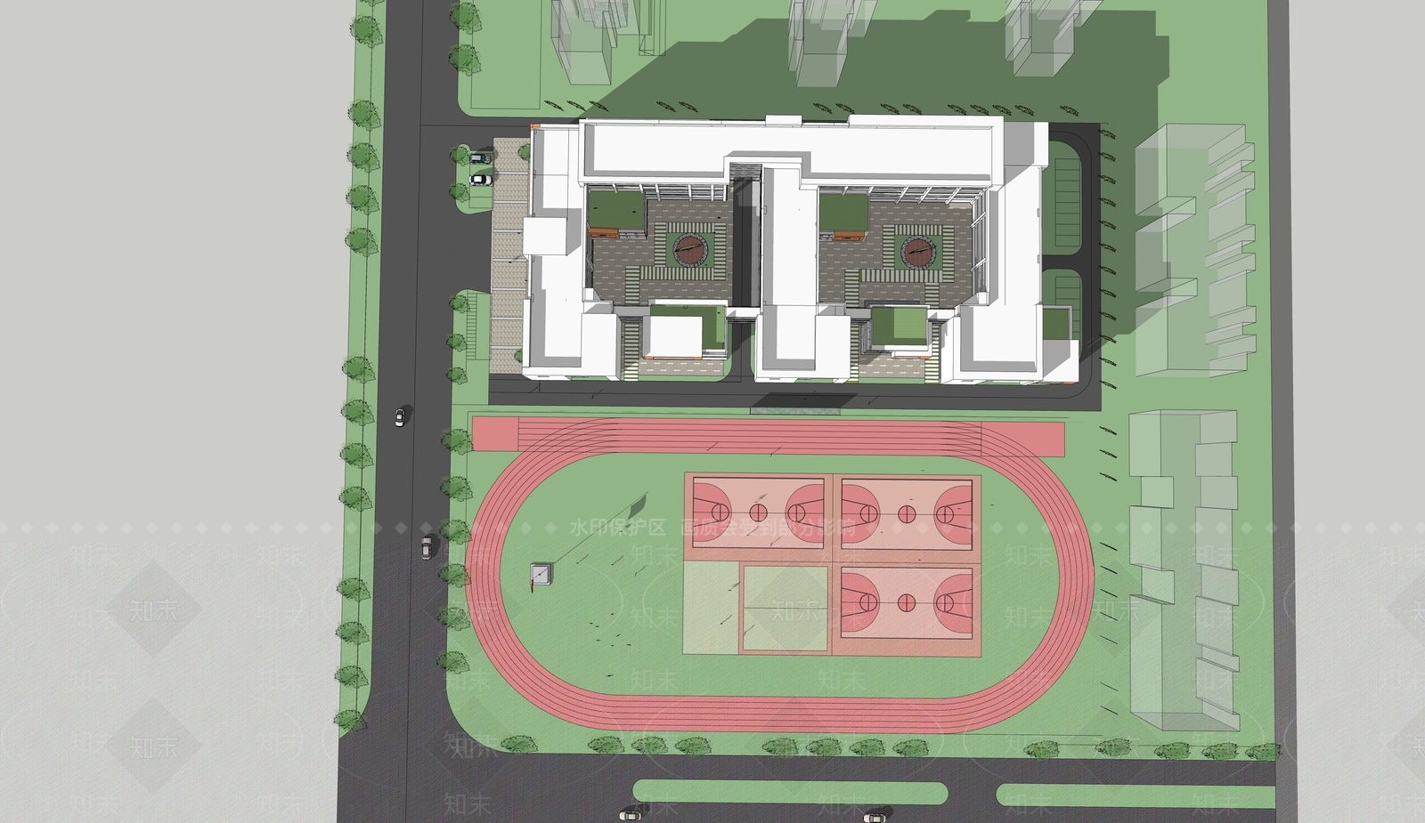 现代简约风格小学中学SU模型下载【ID:1127829045】