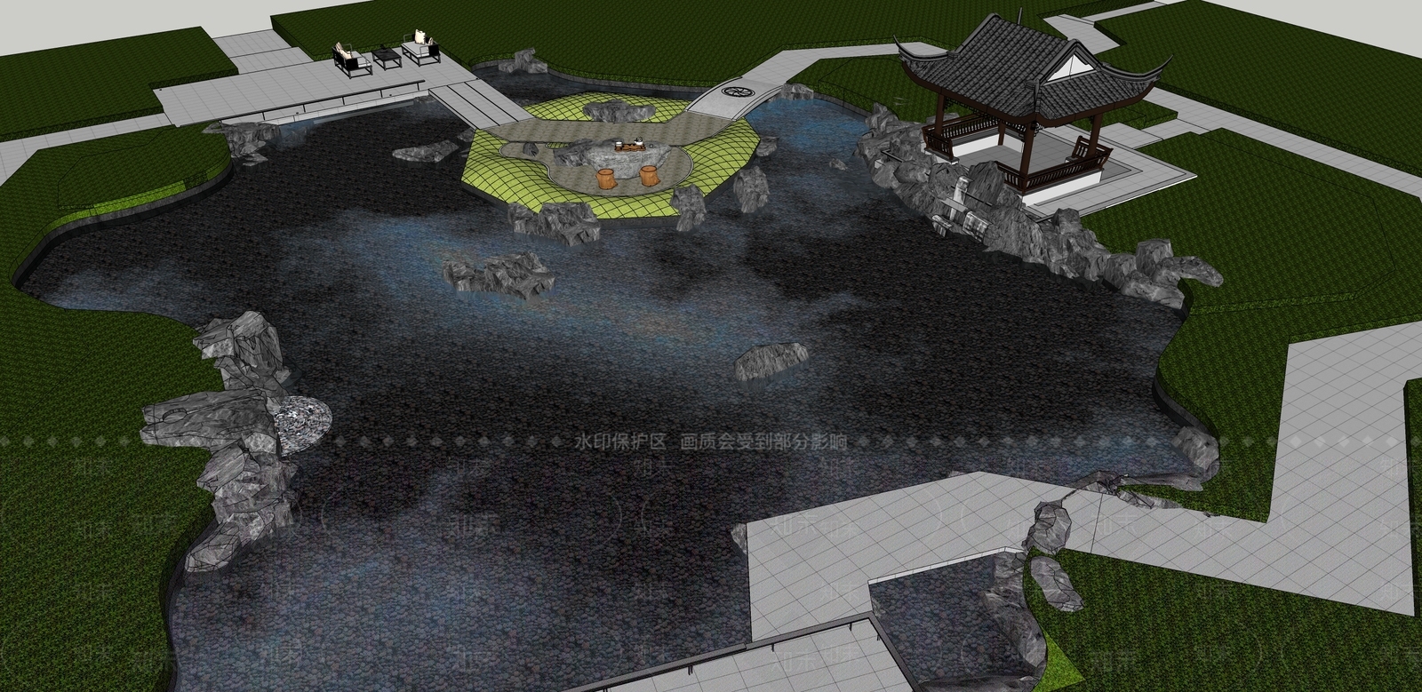 中式园林SU模型下载【ID:1127830469】