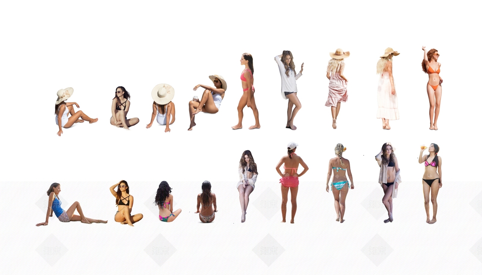 2D泳池沙滩游泳人物女人美女SU模型下载【ID:1127839221】