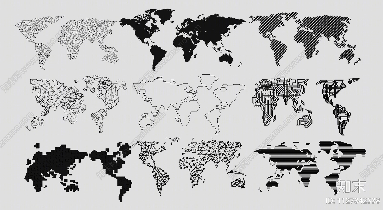 现代世界地图墙饰剪影SU模型下载【ID:1127842538】