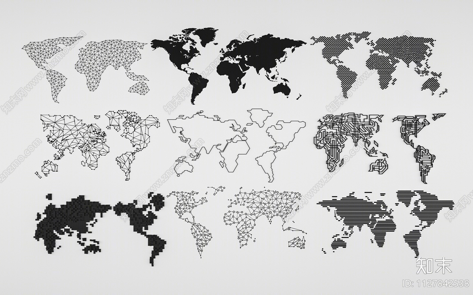 现代世界地图墙饰剪影SU模型下载【ID:1127842538】