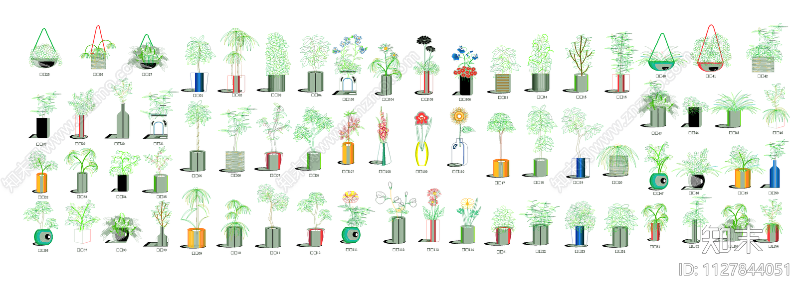 盆栽植物CAD施工图下载【ID:1127844051】