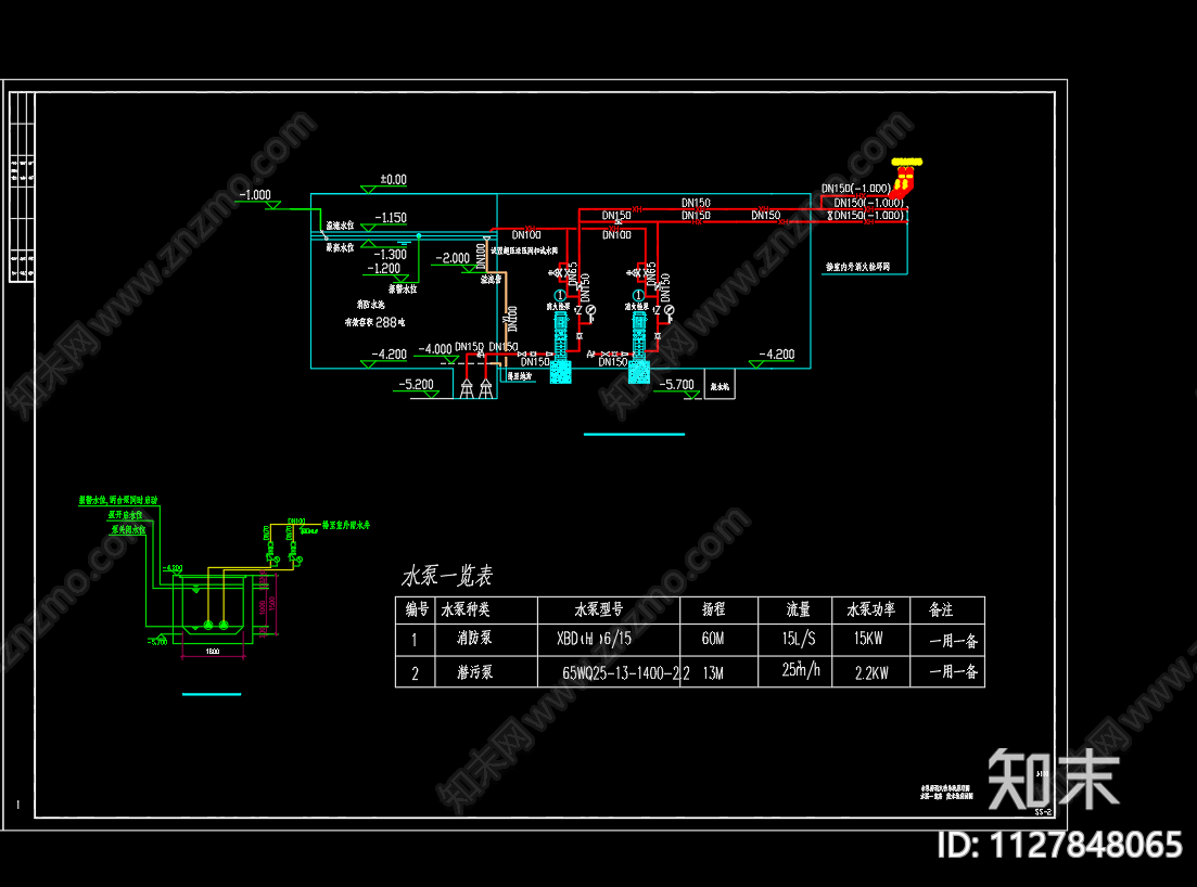 明德学校水泵房给排水cad施工图下载【ID:1127848065】