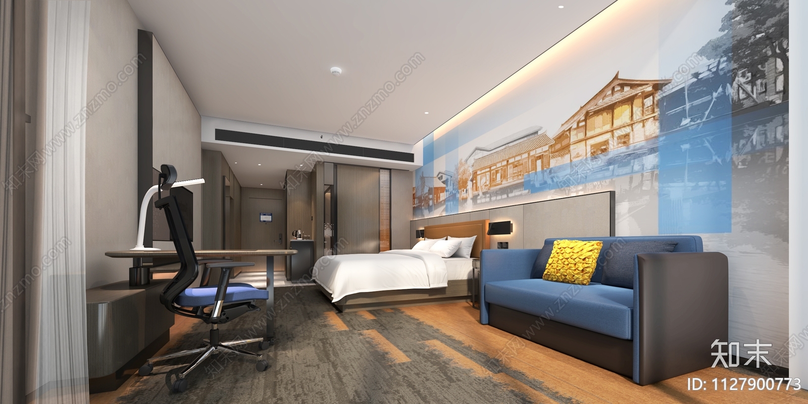 现代酒店客房cad施工图下载【ID:1127900773】