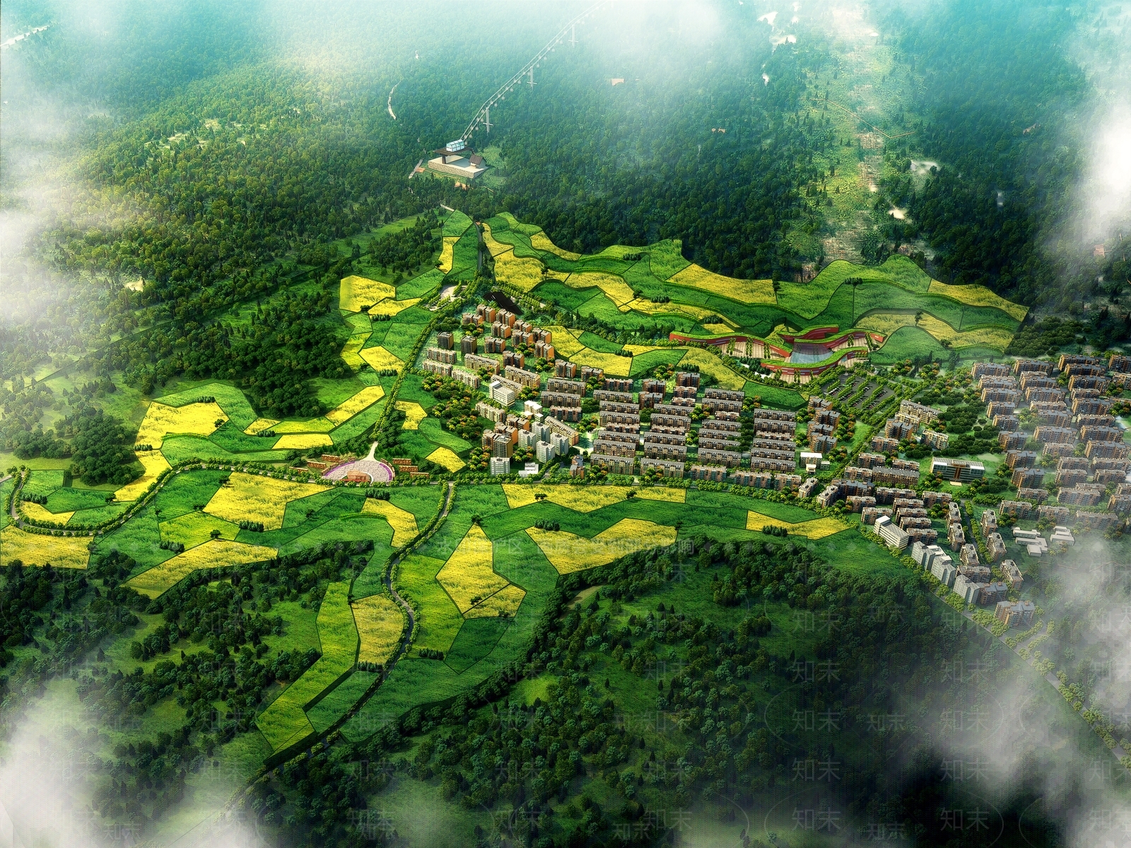 现代山村生态旅游区鸟瞰规划3D模型下载【ID:1127896135】