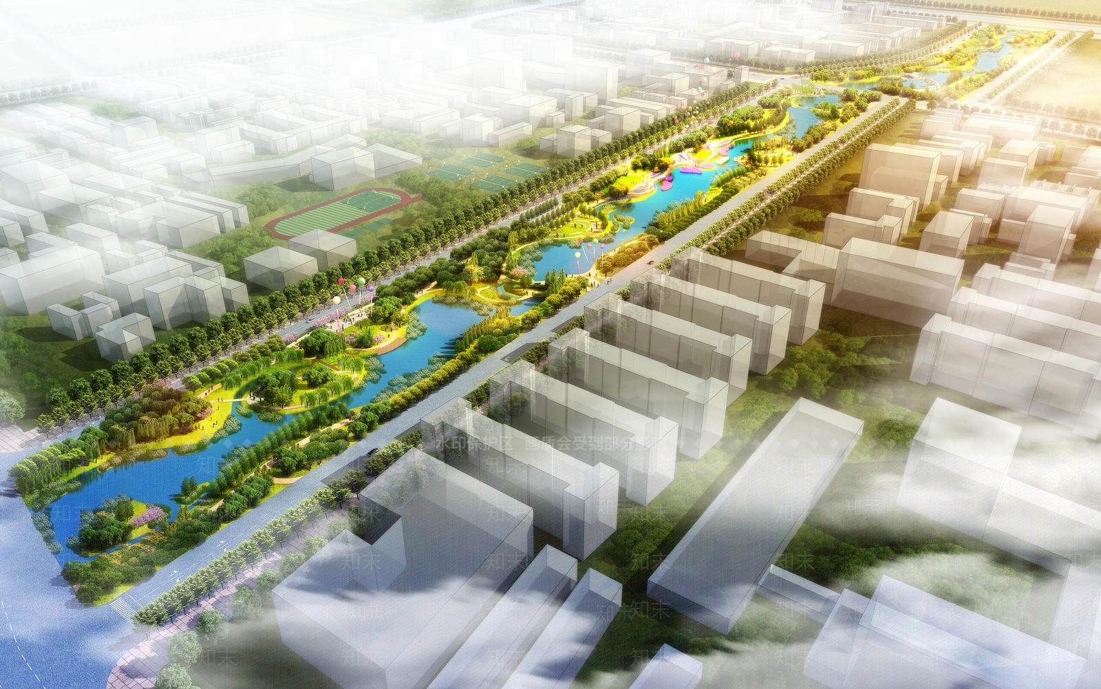 现代沿河城市公园鸟瞰规划3D模型下载【ID:1127899095】