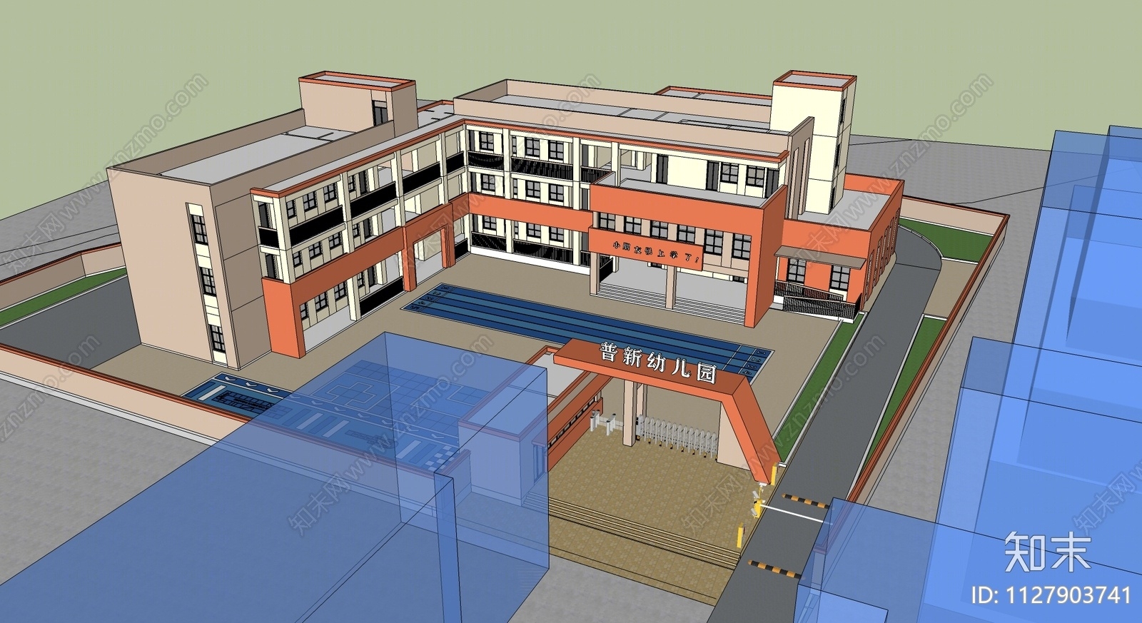 现代幼儿园学校建筑SU模型下载【ID:1127903741】