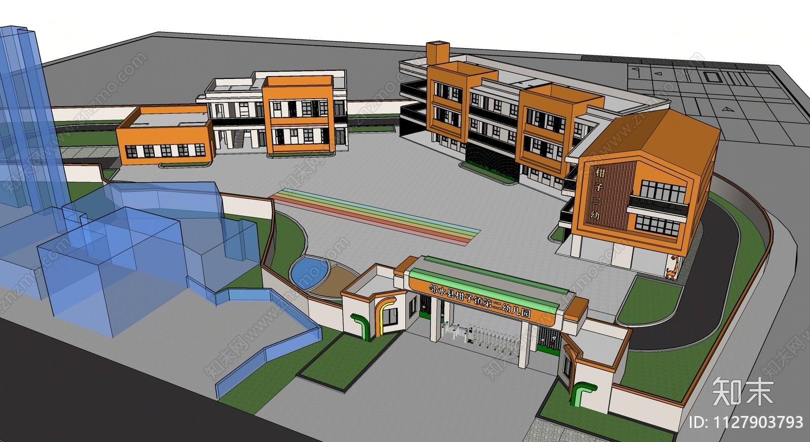 现代幼儿园学校建筑SU模型下载【ID:1127903793】