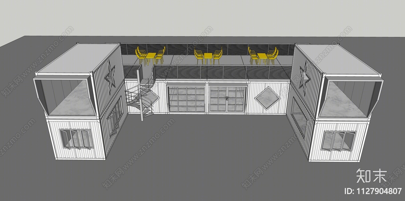 现代网红集装箱餐饮建筑SU模型下载【ID:1127904807】