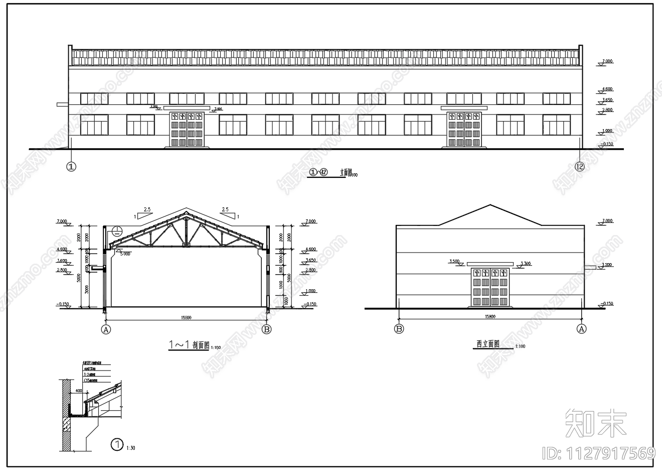 跨度15米8单层钢屋架厂房建筑结构施工图下载【ID:1127917569】