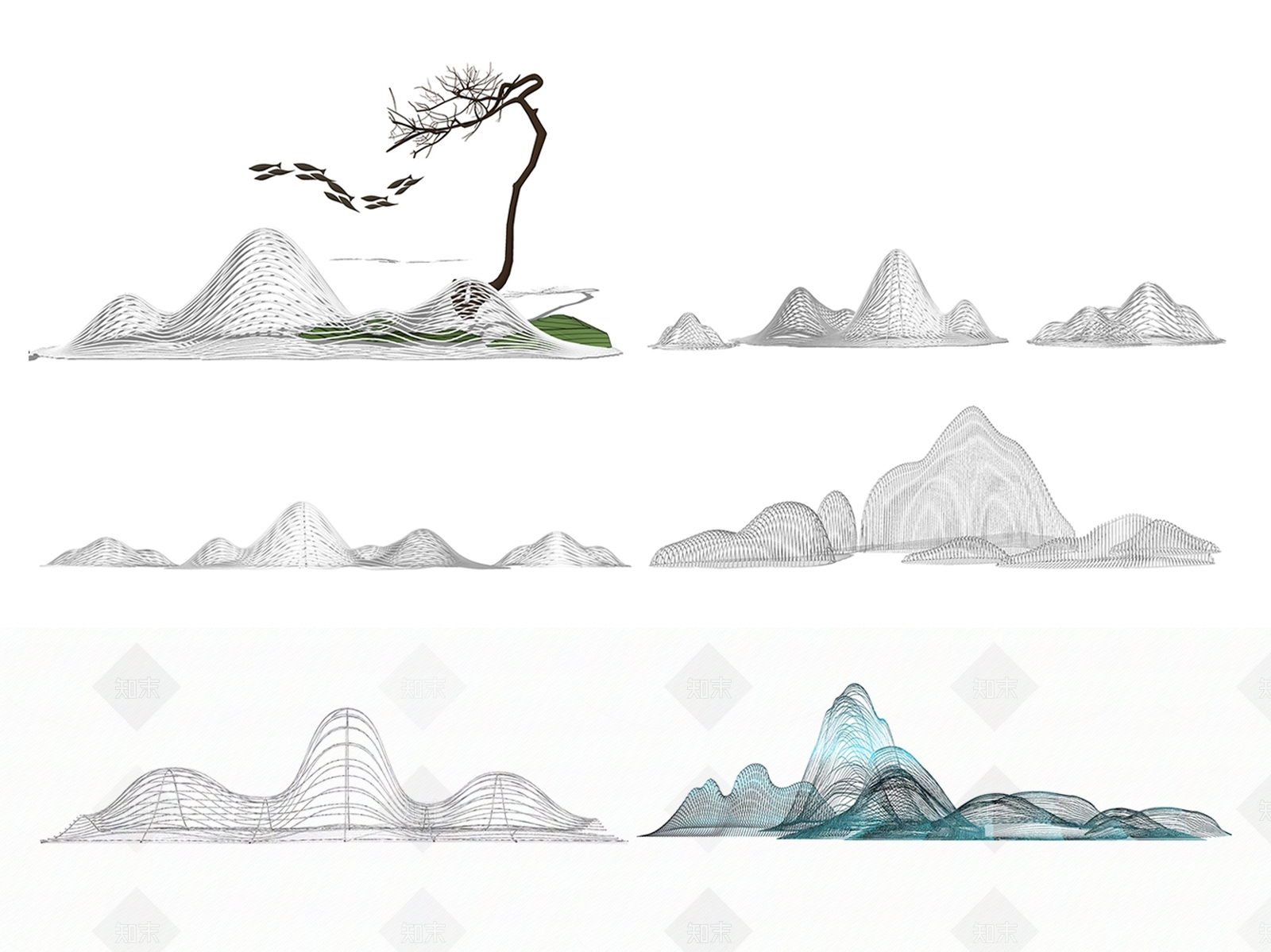 现代抽象山水雕塑小品SU模型下载【ID:1127930364】