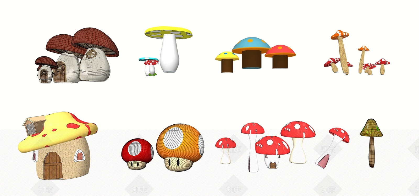 现代蘑菇雕塑小品SU模型下载【ID:1127942933】