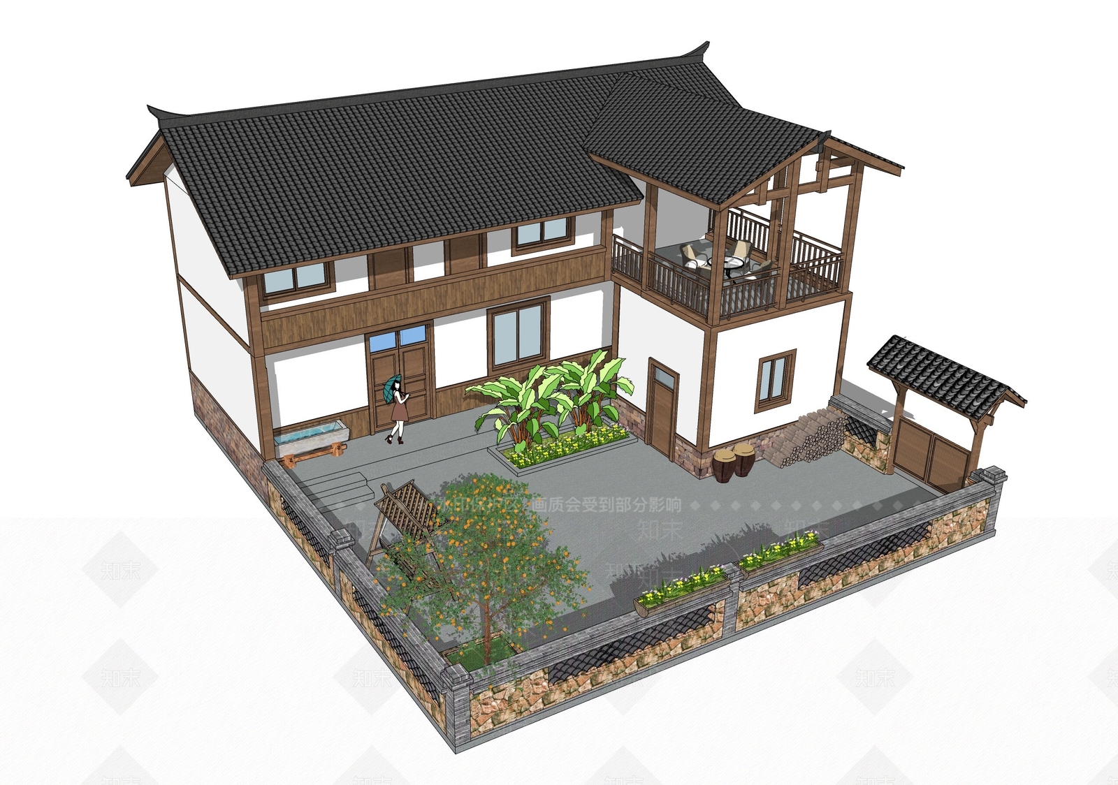 现代乡村民房SU模型下载【ID:1127968159】_知末su模型网