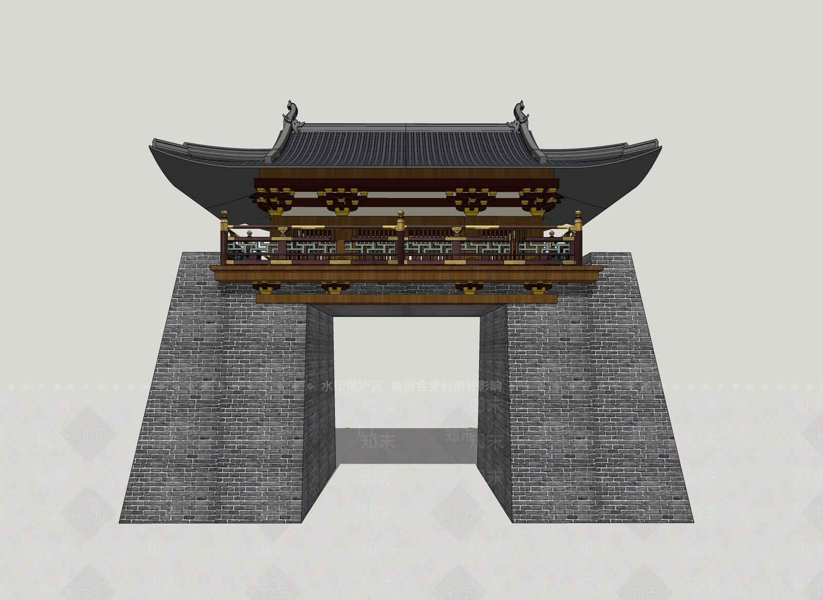中式塔楼SU模型下载【ID:1127968235】