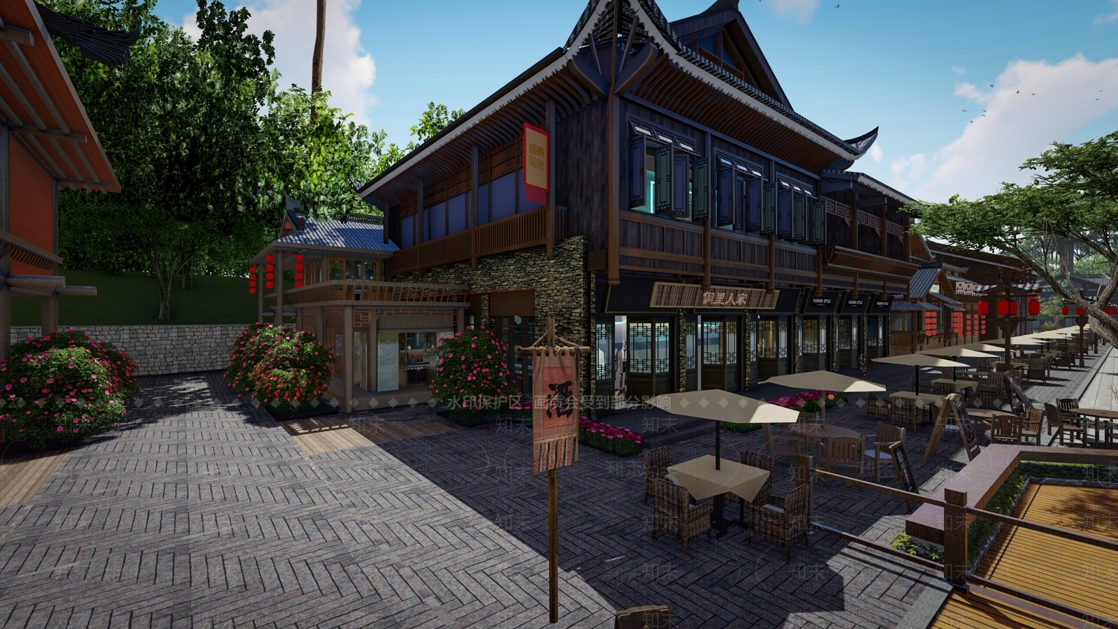 新中式仿古商业街SU模型下载【ID:1127983160】