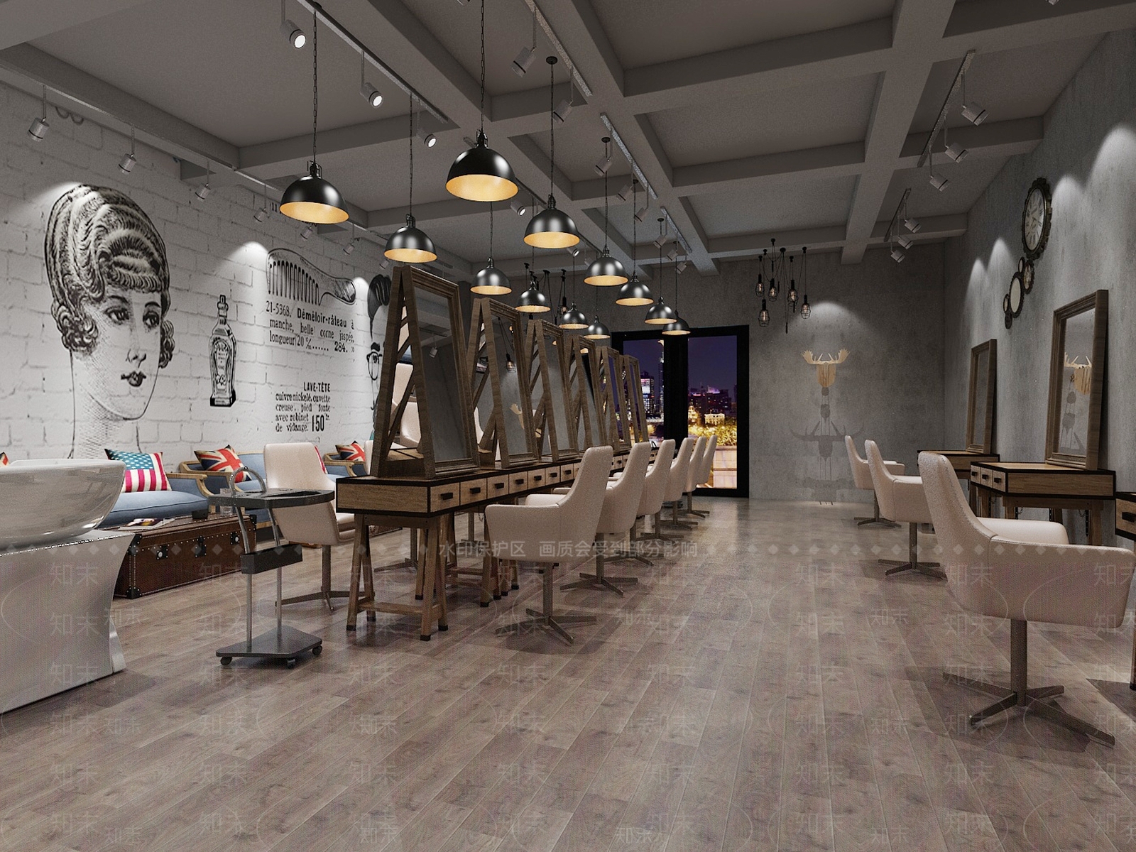 工业风理发店3D模型下载【ID:1127997859】