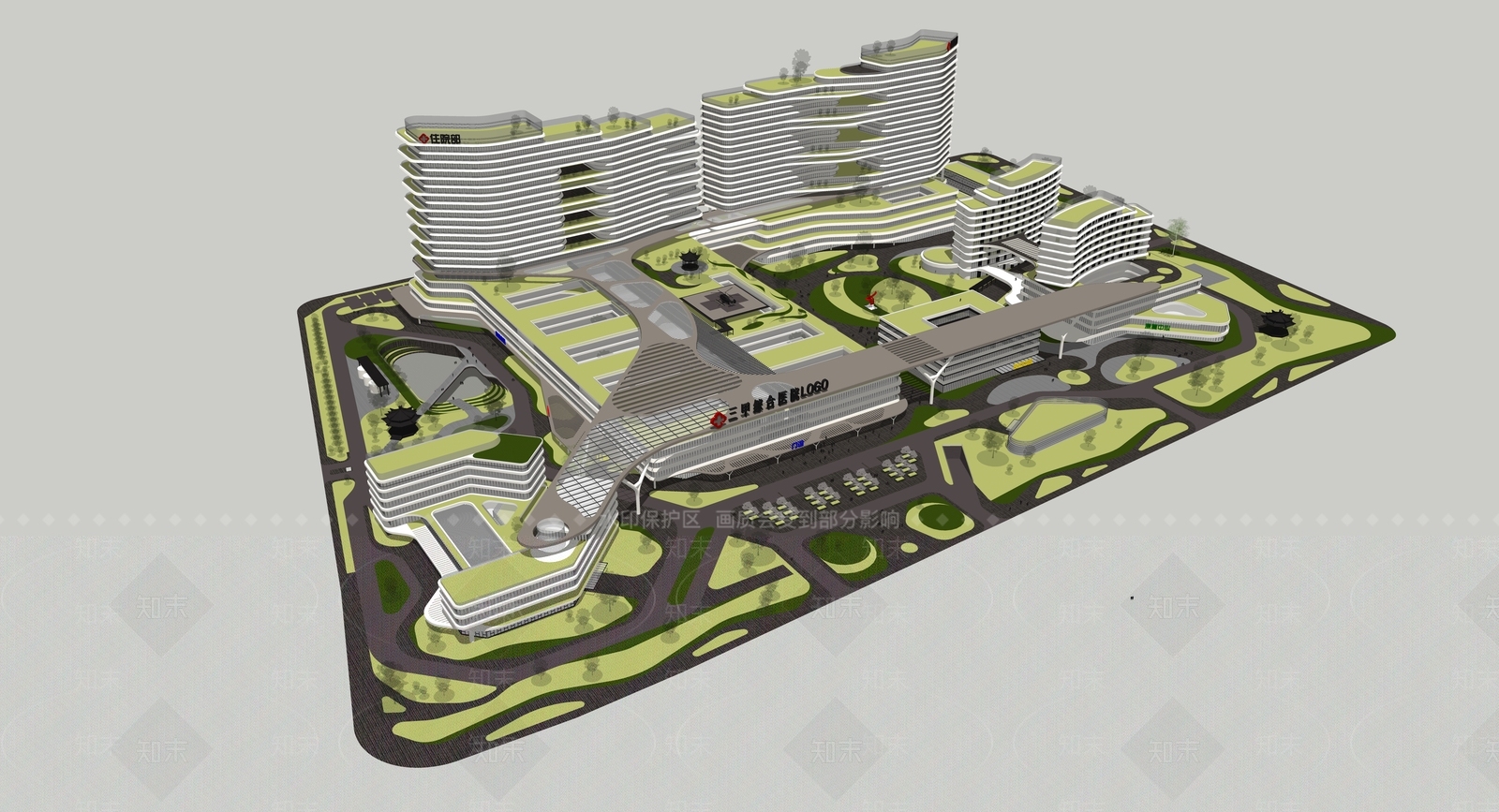 现代综合三甲医院SU模型下载【ID:1127991373】