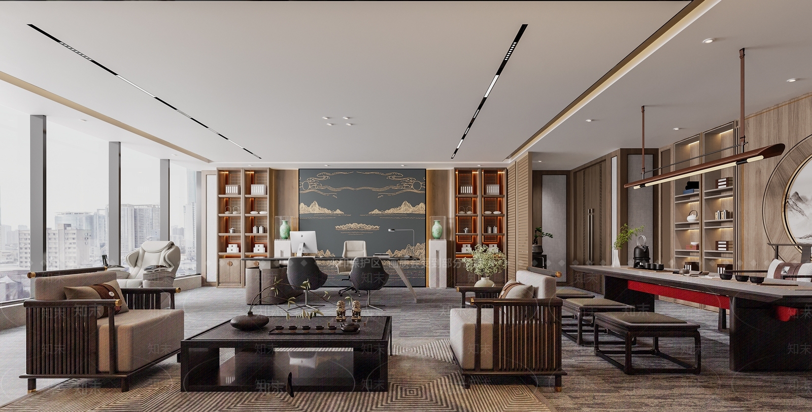 新中式经理办公室3D模型下载【ID:1127997640】