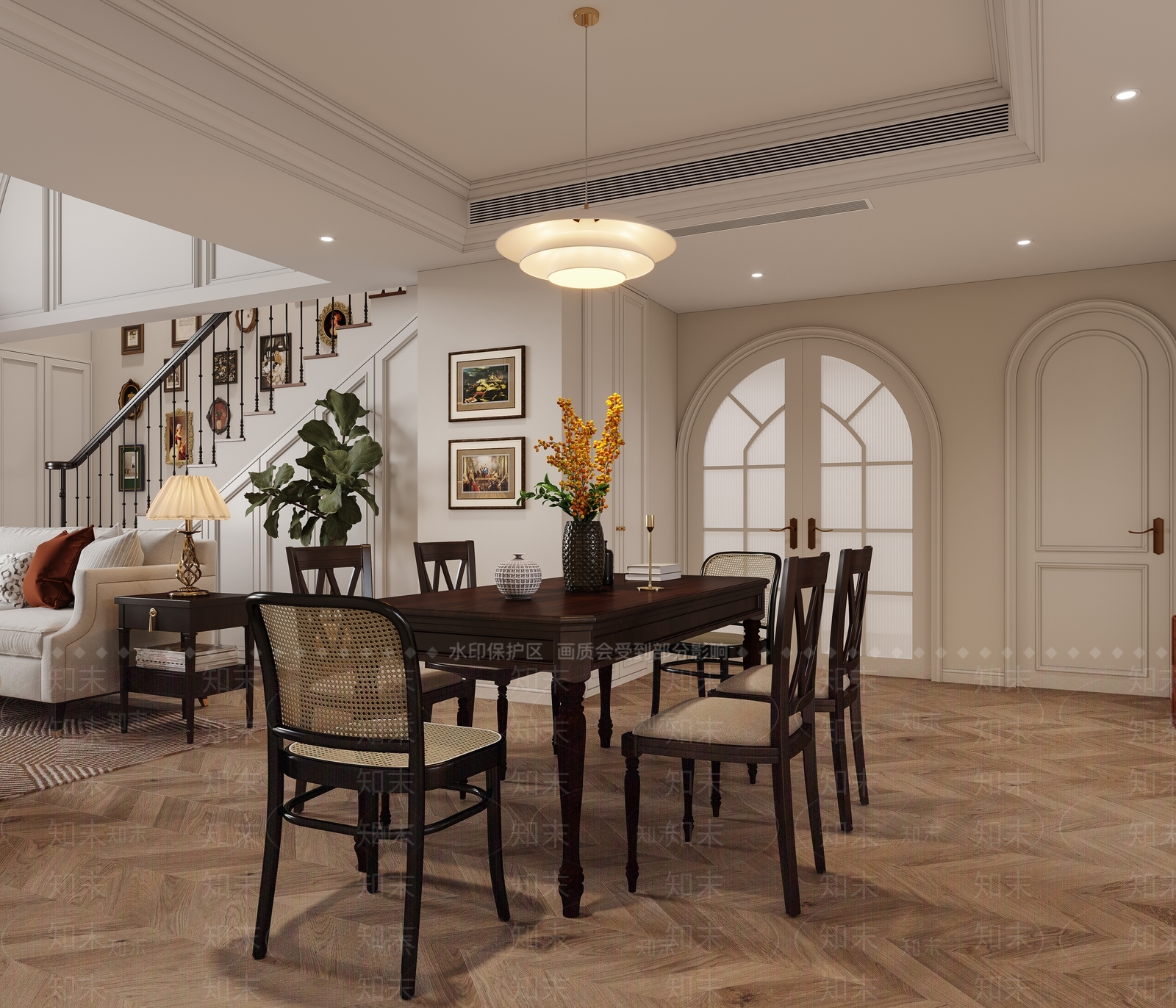 美式客餐厅3D模型下载【ID:1221645929】