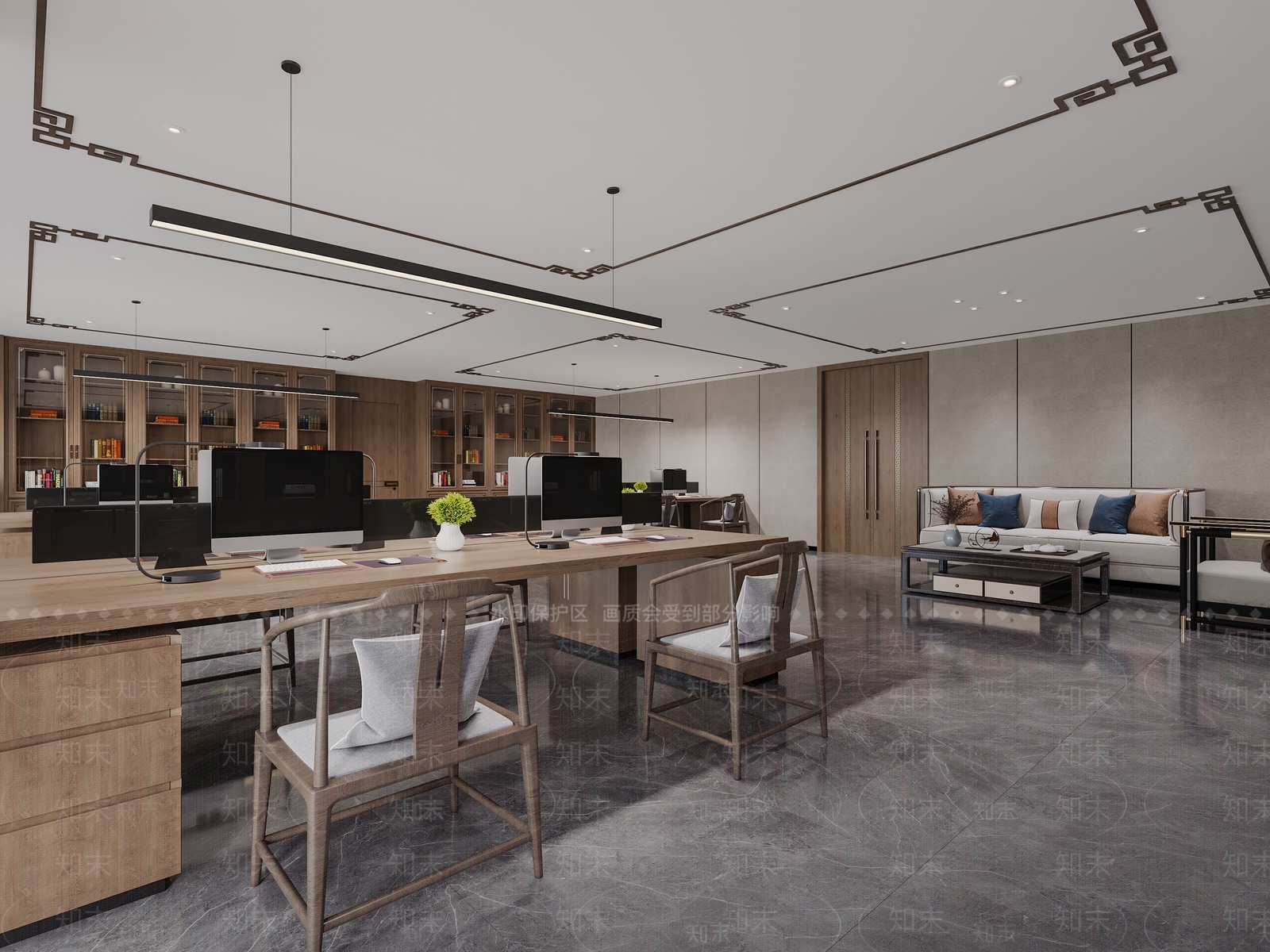 新中式办公室3D模型下载【ID:1128019922】_知末3d模型网