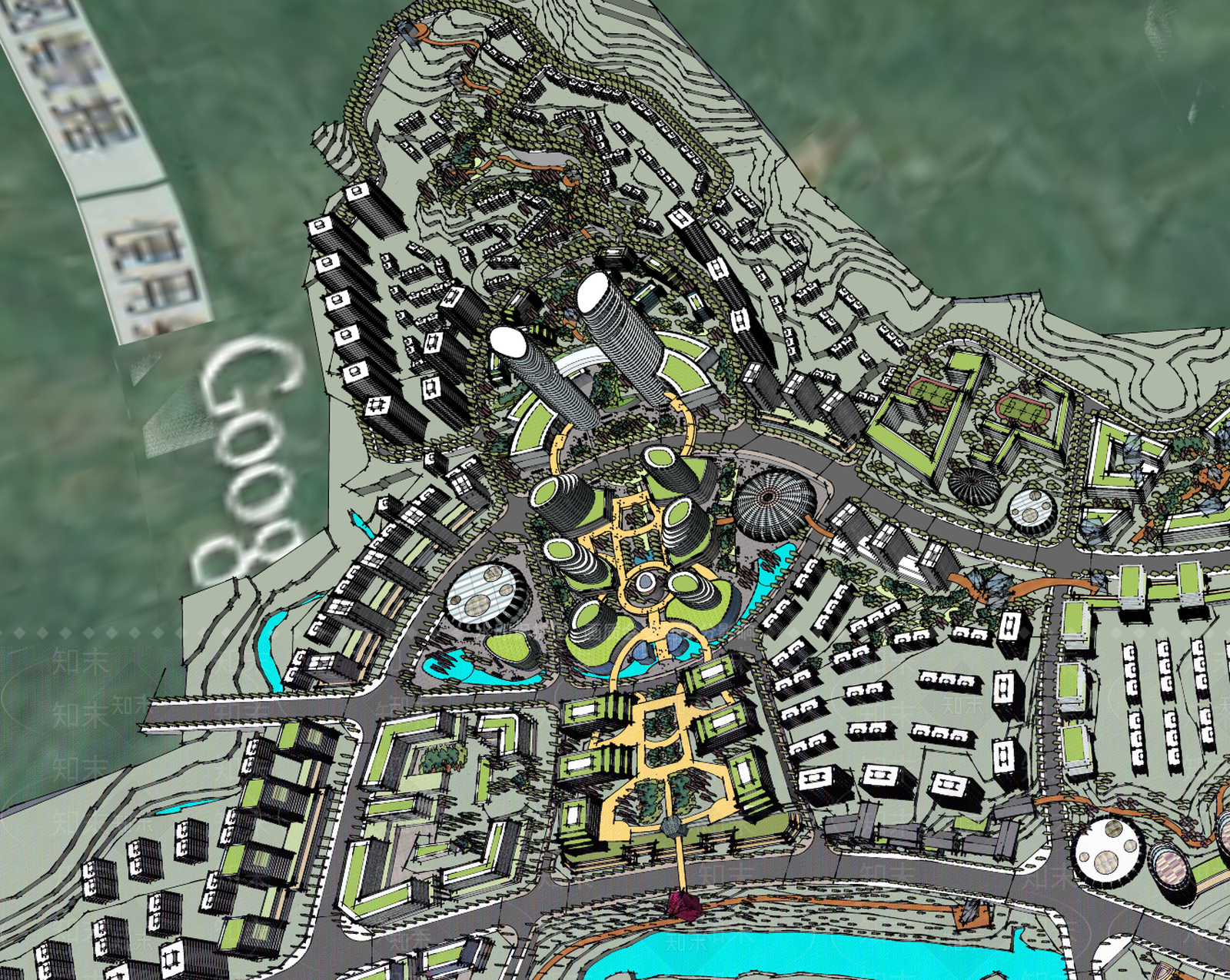 现代城市建筑鸟瞰图规划SU模型下载【ID:1128019810】
