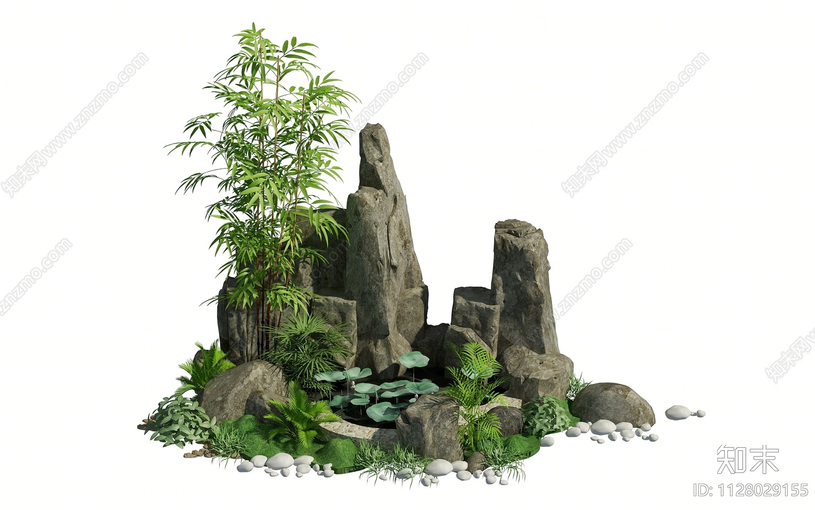 新中式假山水景3D模型下载【ID:1128029155】