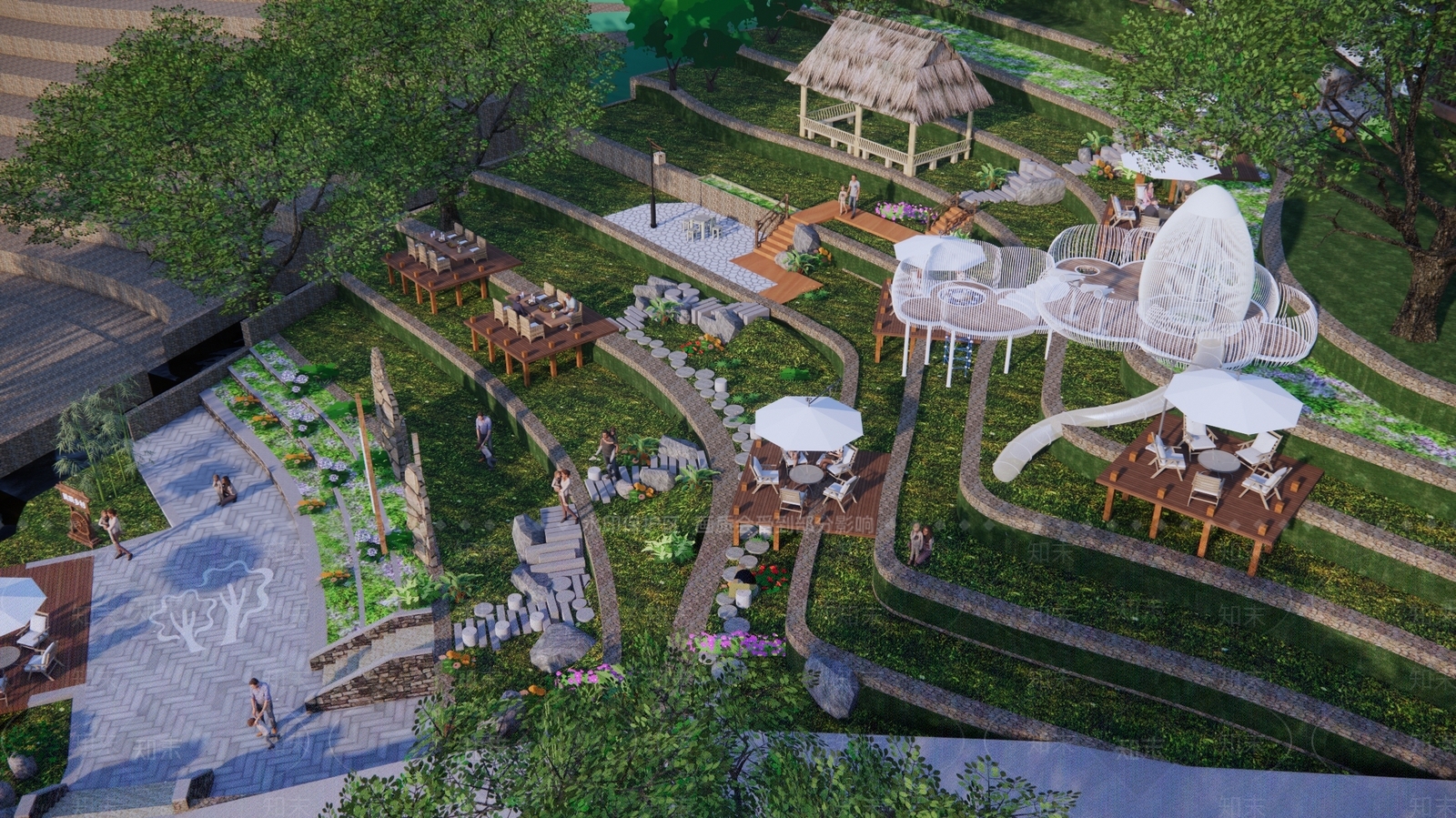 新中式公园景观SU模型下载【ID:1128028850】