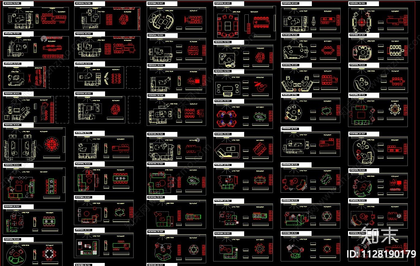 现代风格沙发茶几餐桌组合施工图下载【ID:1128190179】