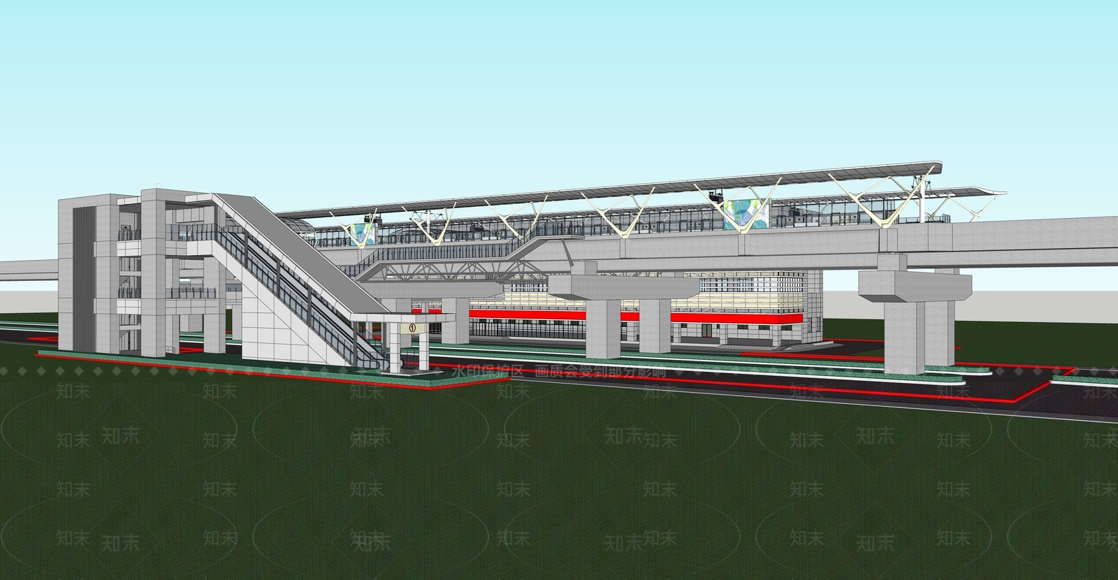 现代地铁站建筑SU模型下载【ID:1128053442】