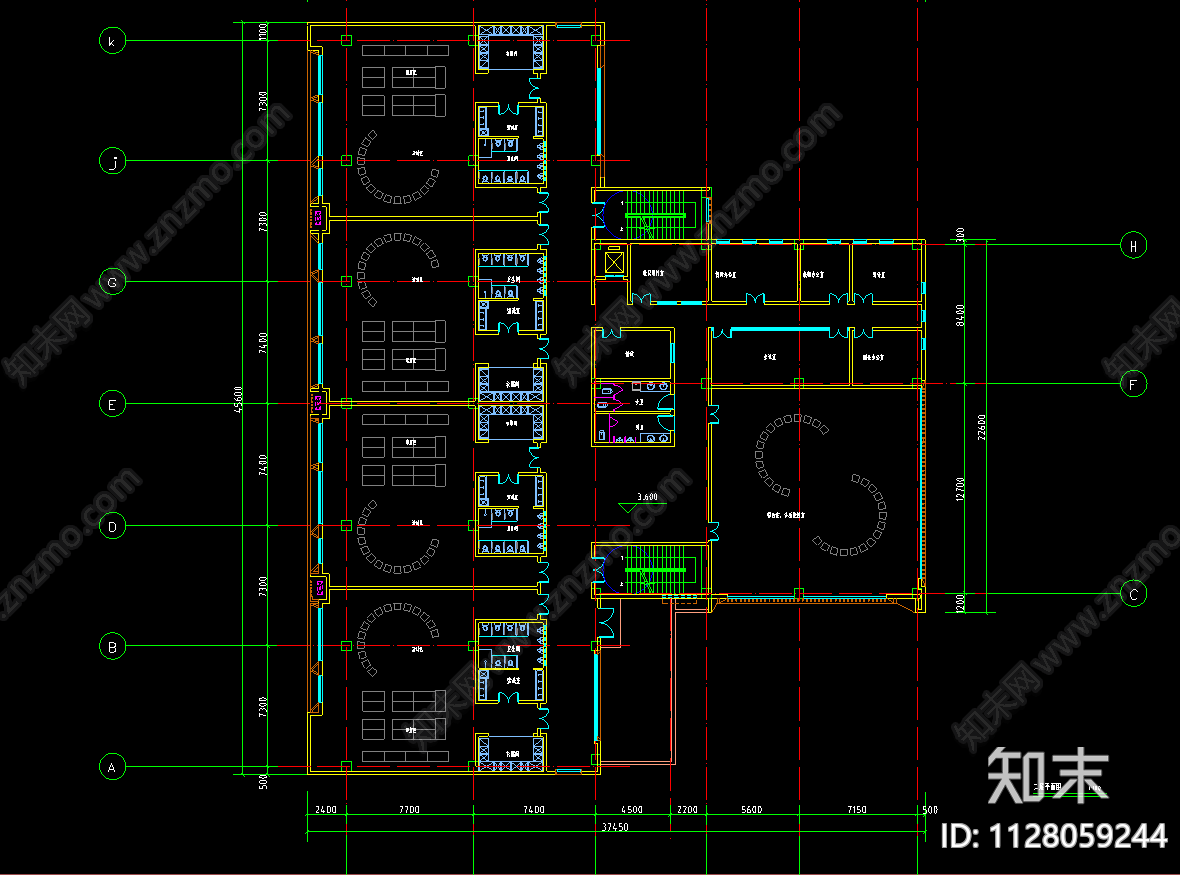 现代简约12班幼儿园cad施工图下载【ID:1128059244】