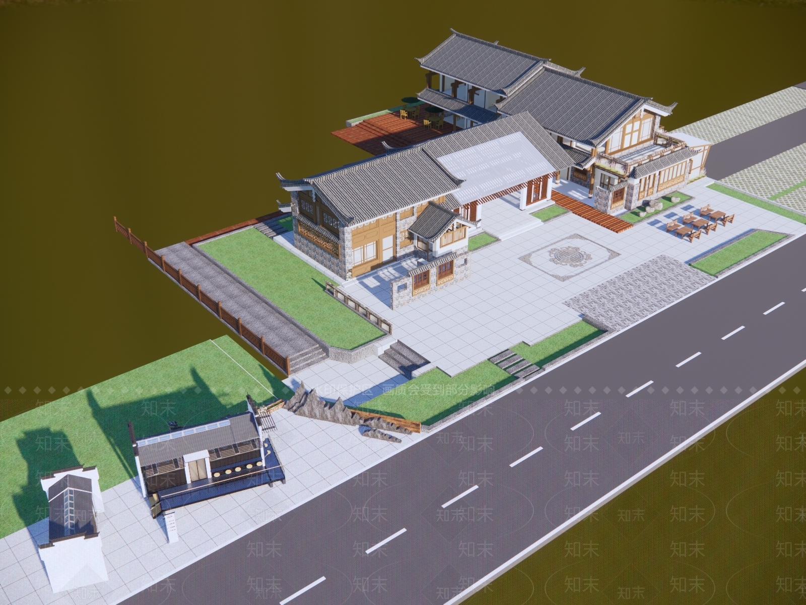 新中式游客中心SU模型下载【ID:1128064989】