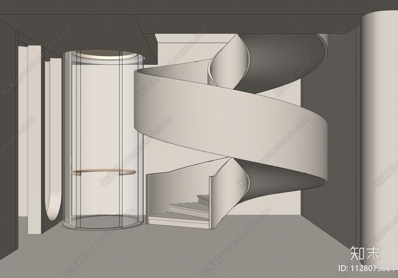 现代旋转楼梯间SU模型下载【ID:1128073664】