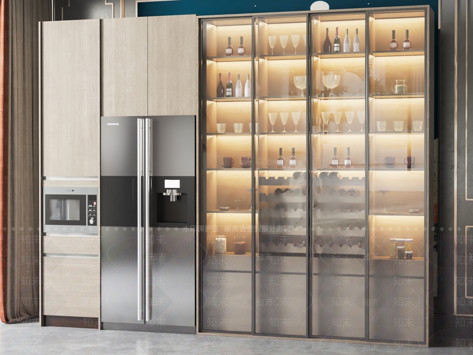 现代玻璃推拉门酒柜3D模型下载【ID:1128076648】