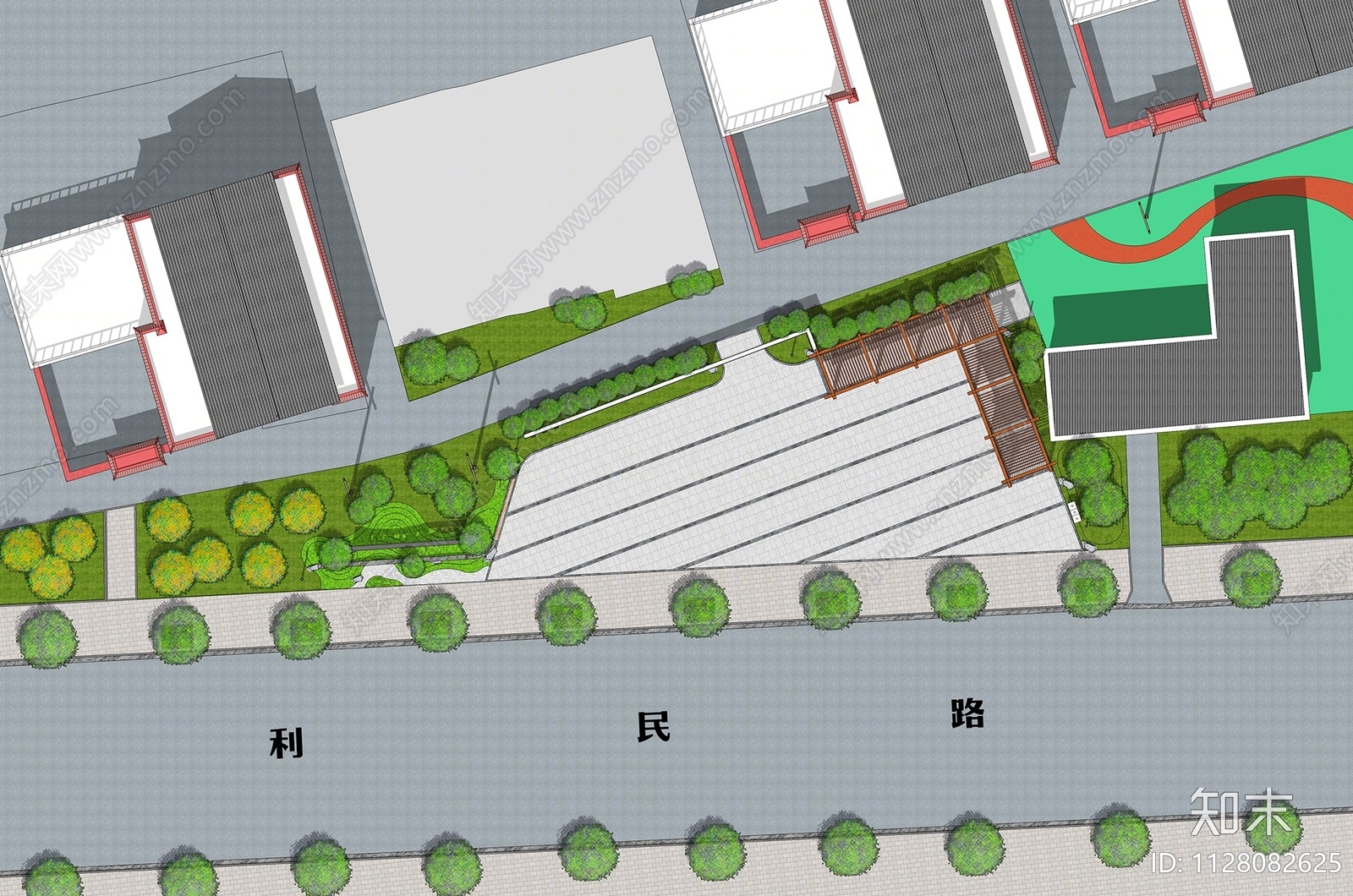 现代街角口袋公园景观SU模型下载【ID:1128082625】