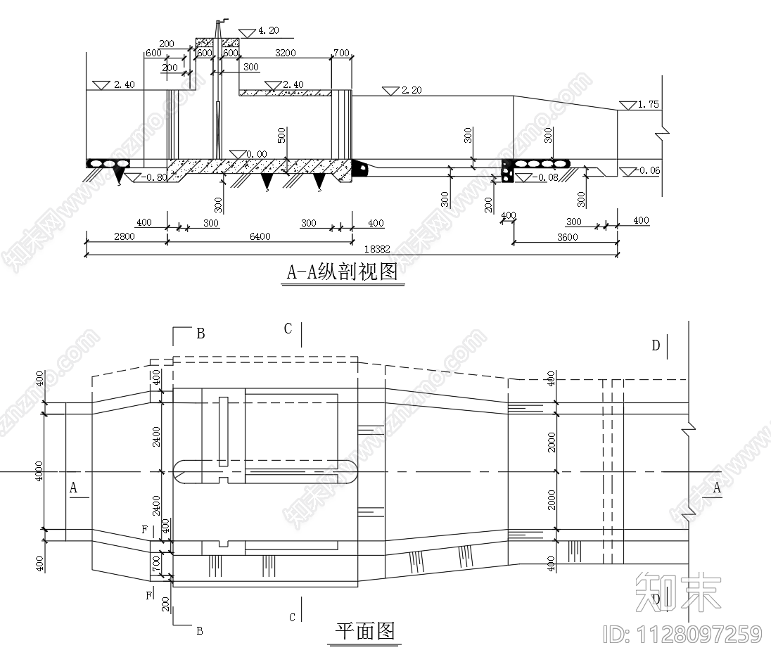 灌渠渠首闸门平面剖面断面图施工图下载【ID:1128097259】