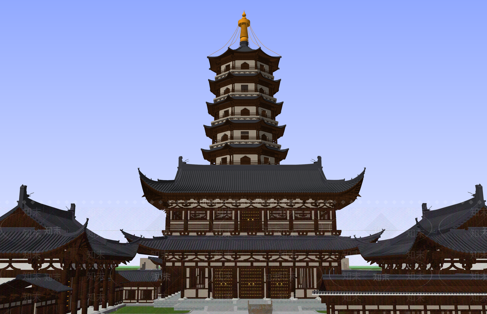 中式寺庙建筑SU模型下载【ID:1128098997】