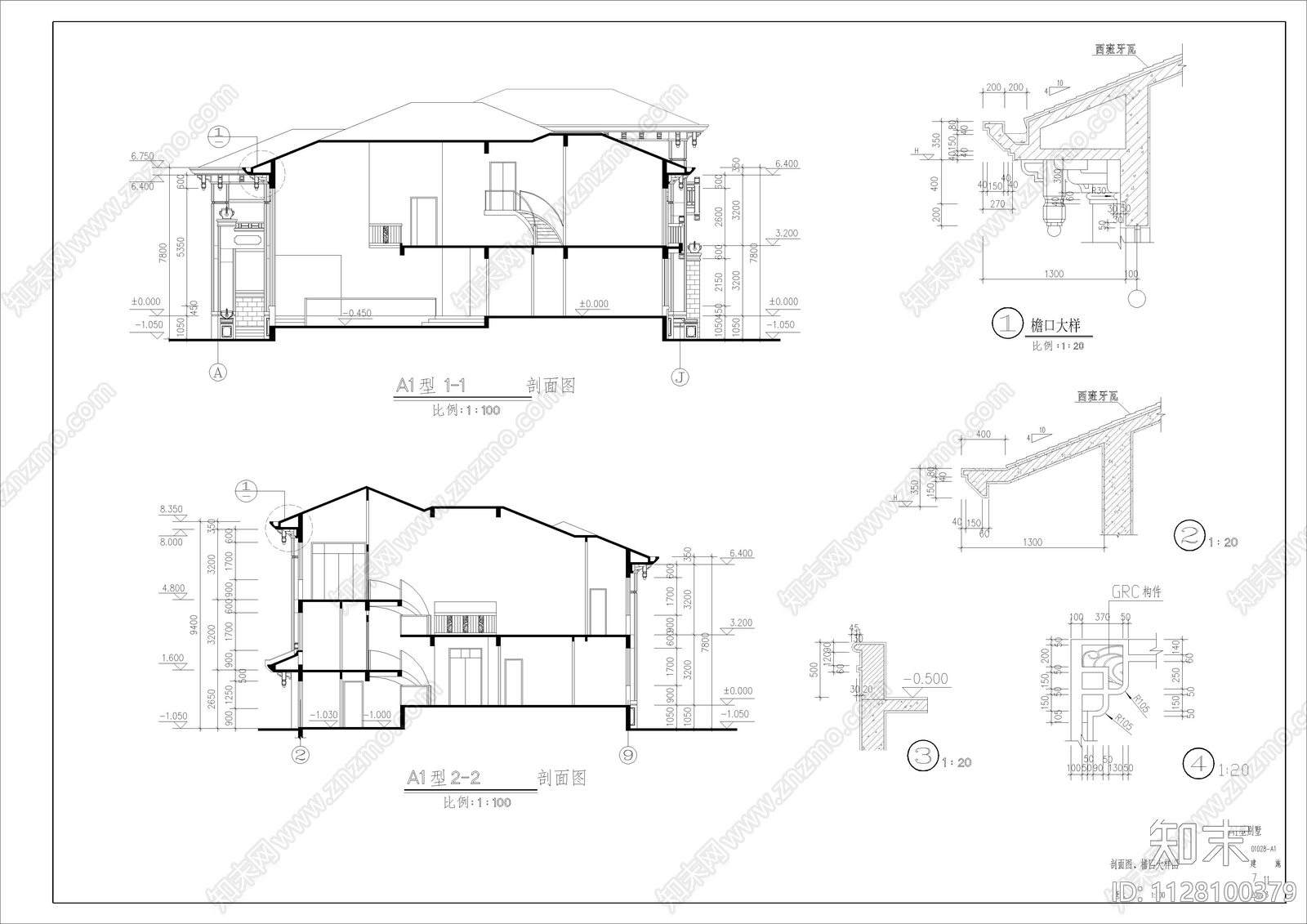 新中式豪华小别墅全套建筑图cad施工图下载【ID:1128100379】