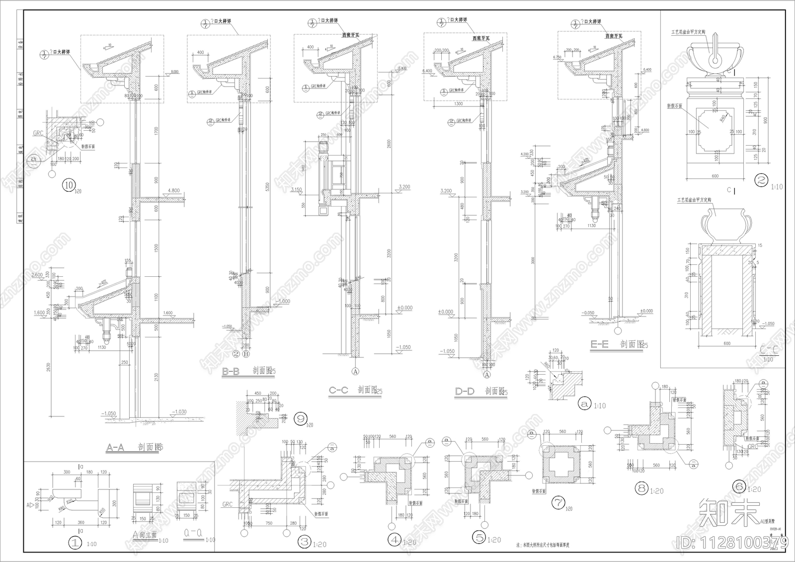 新中式豪华小别墅全套建筑图cad施工图下载【ID:1128100379】