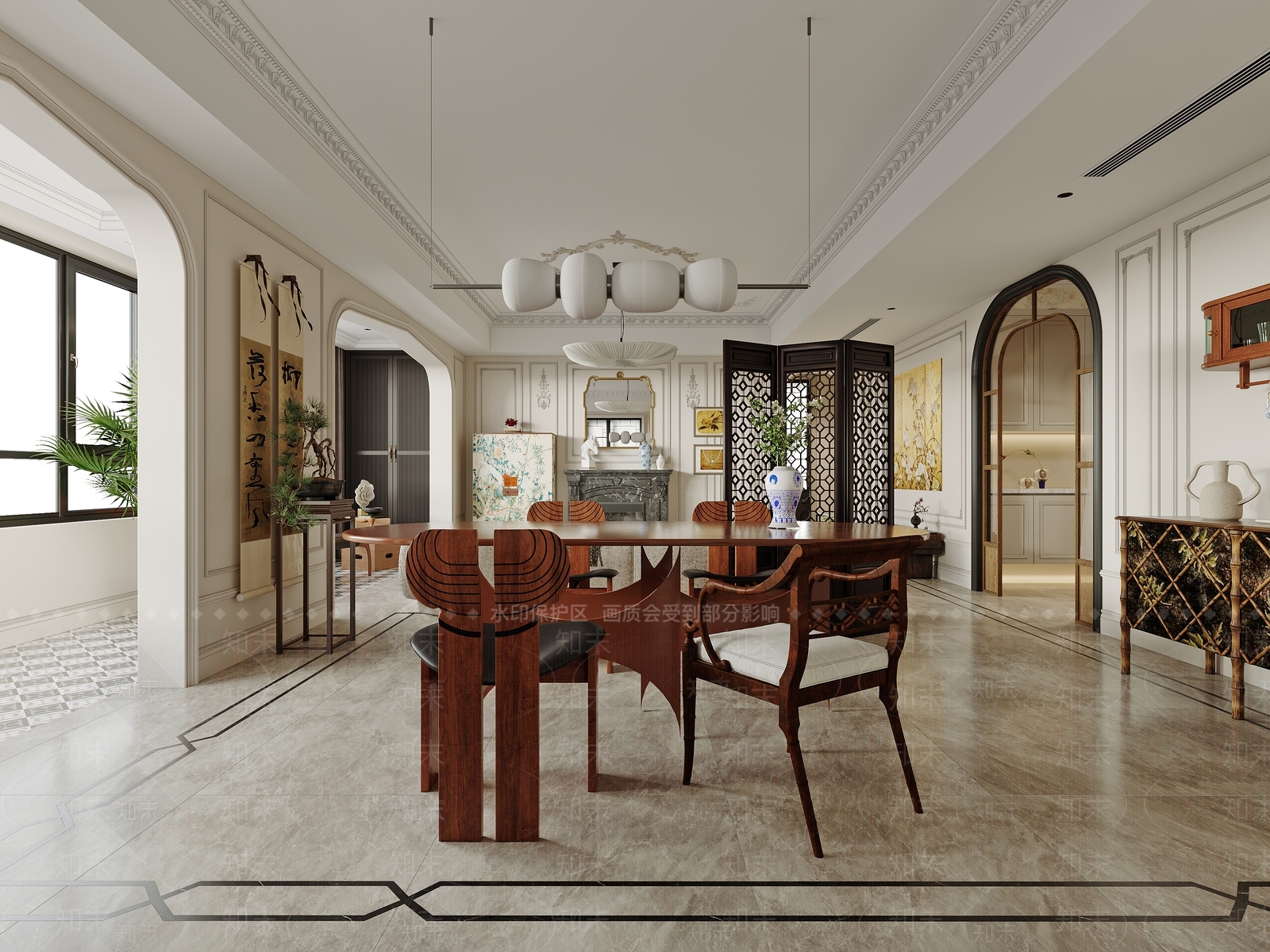 法式家居餐厅3D模型下载【ID:1221534210】