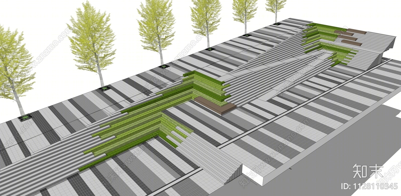 现代台阶景观SU模型下载【ID:1128110345】