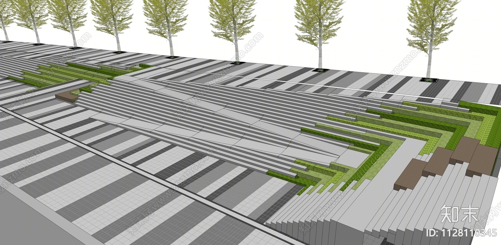 现代台阶景观SU模型下载【ID:1128110345】