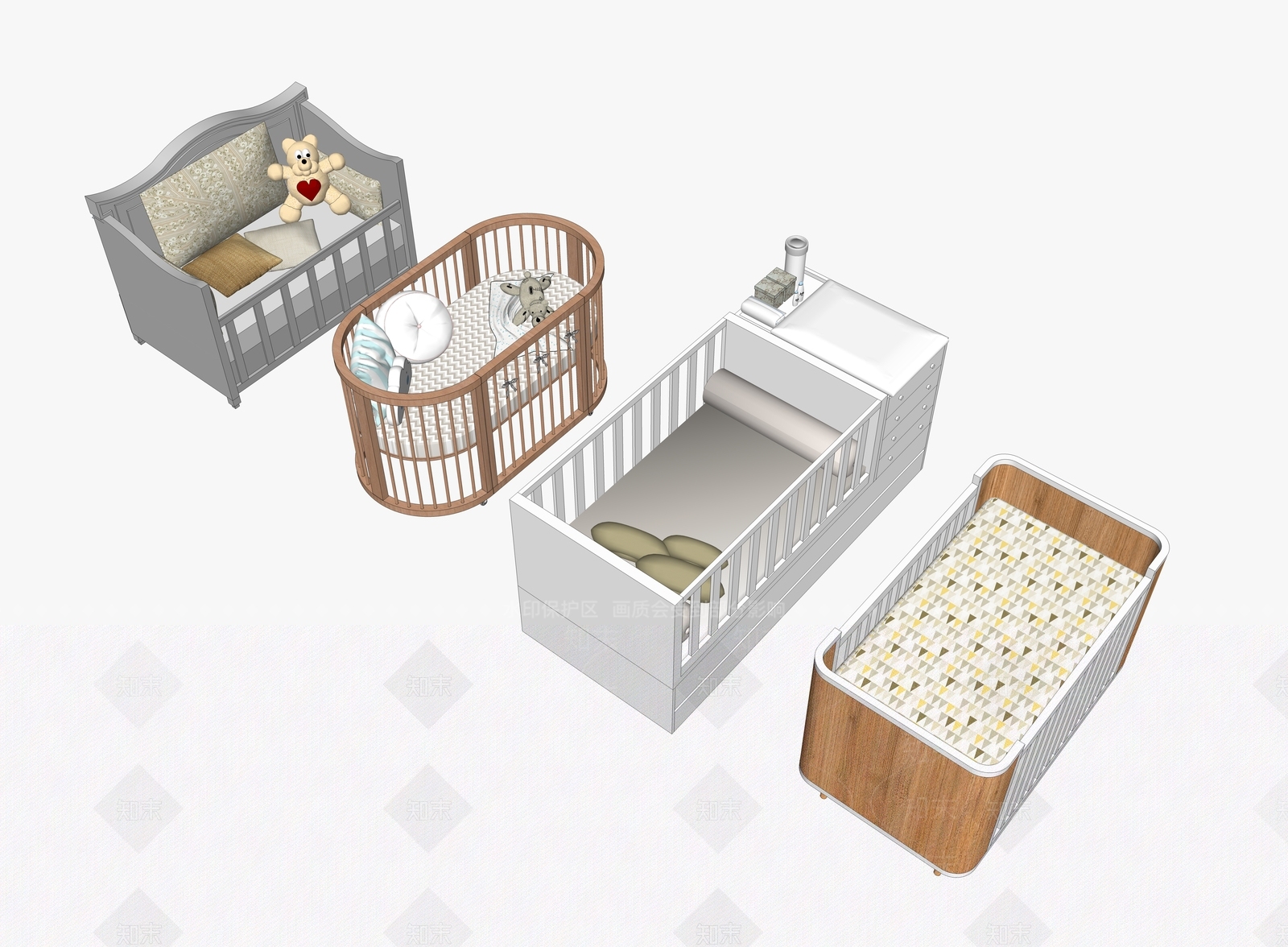 现代儿童床SU模型下载【ID:1128130407】