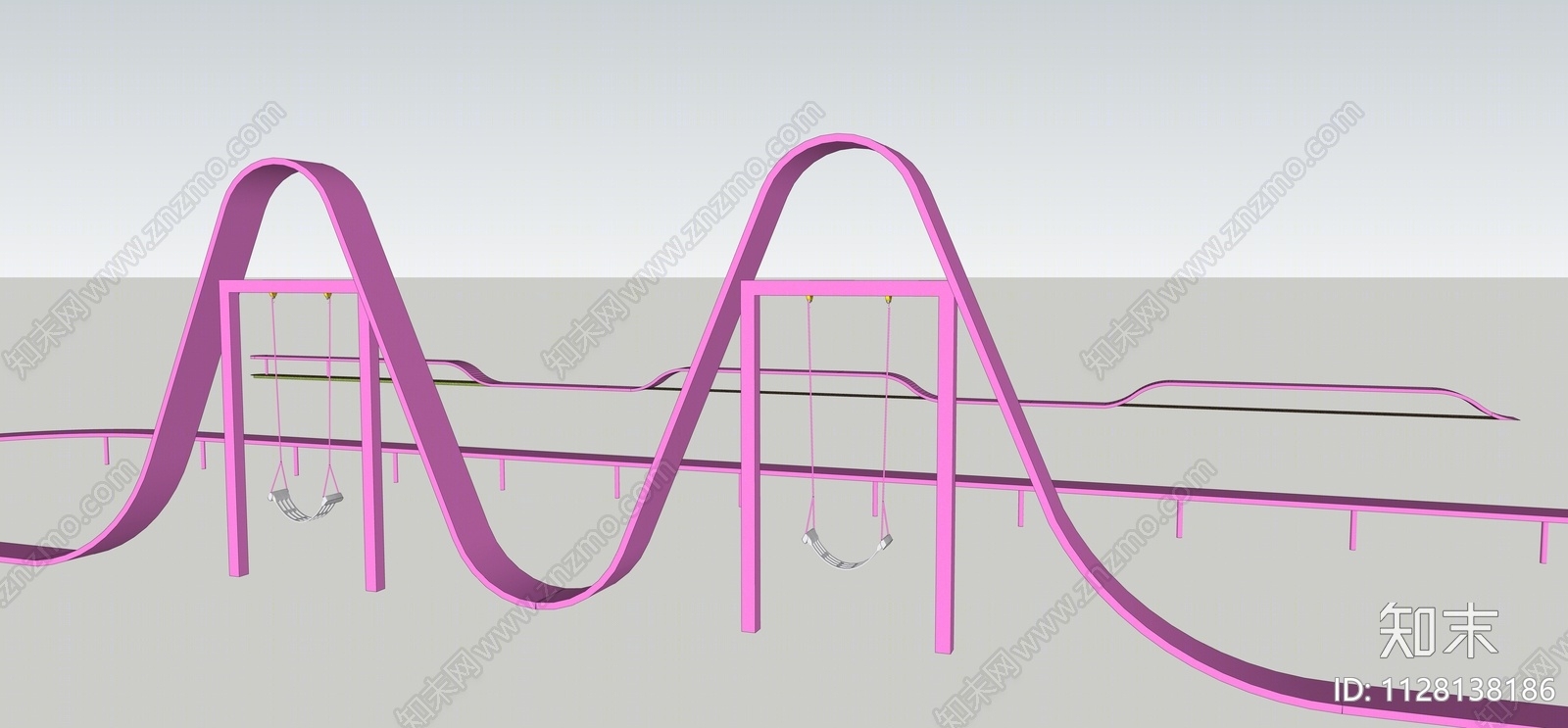 现代户外广场异形秋千SU模型下载【ID:1128138186】
