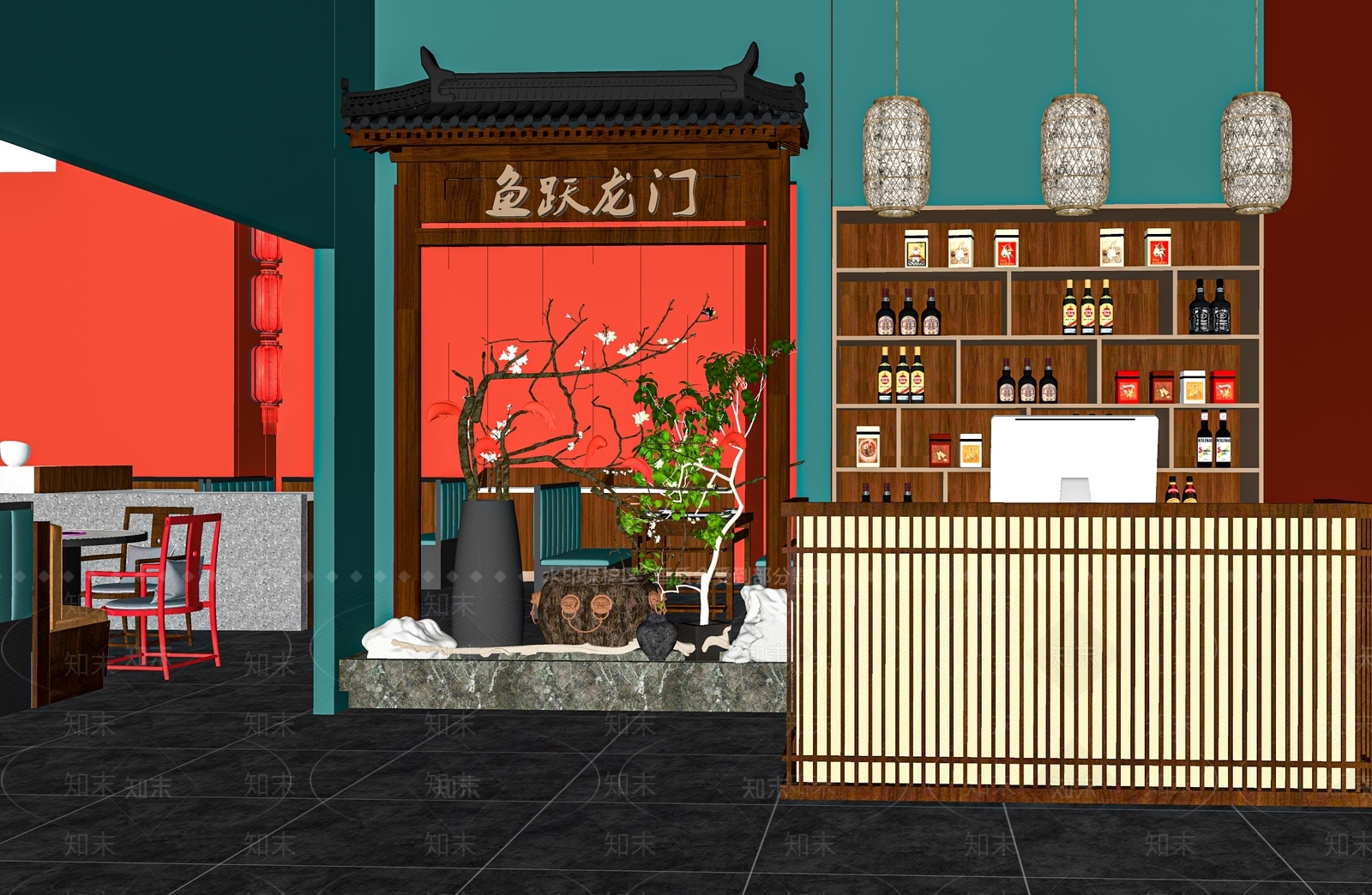 新中式火锅店SU模型下载【ID:1128141967】