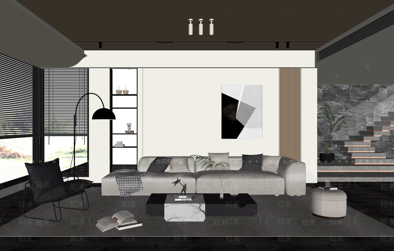 现代别墅客厅SU模型下载【ID:1128143867】