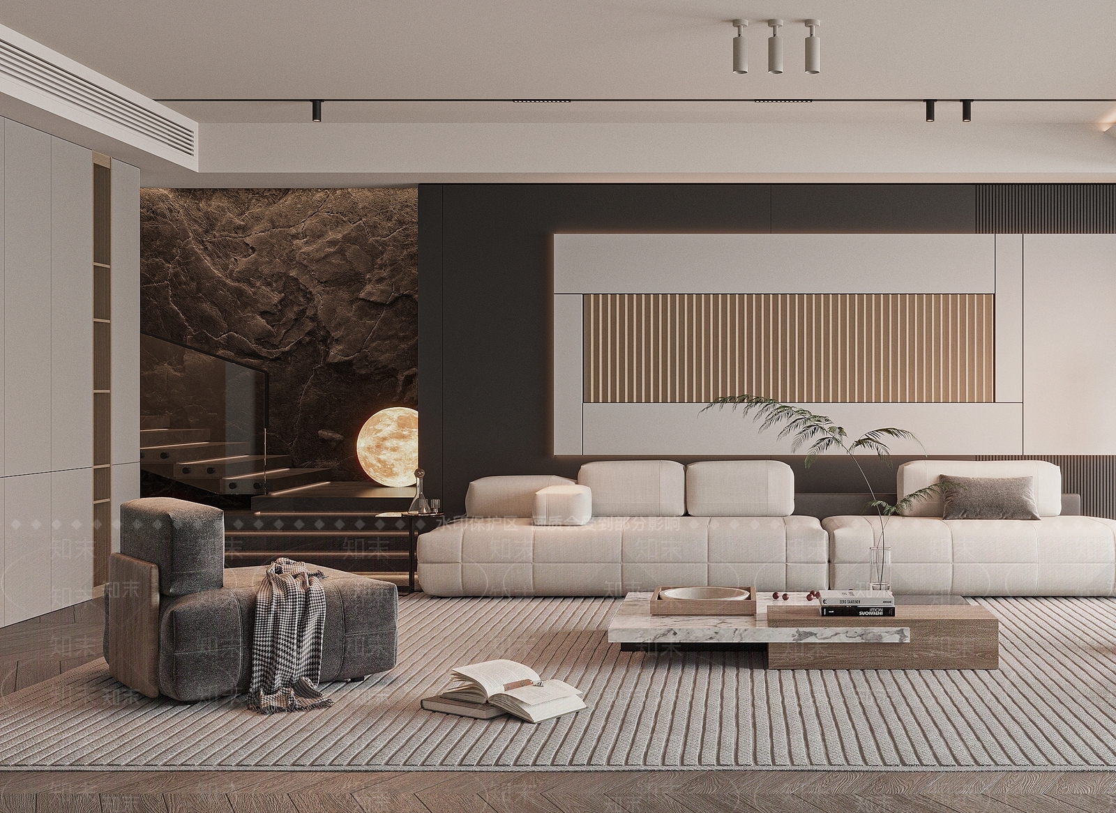 现代别墅客厅SU模型下载【ID:1128144115】