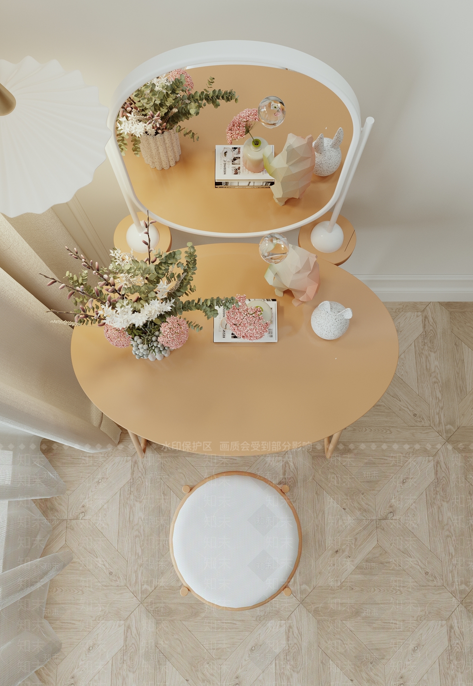 北欧妆台妆凳组合3D模型下载【ID:1128144348】