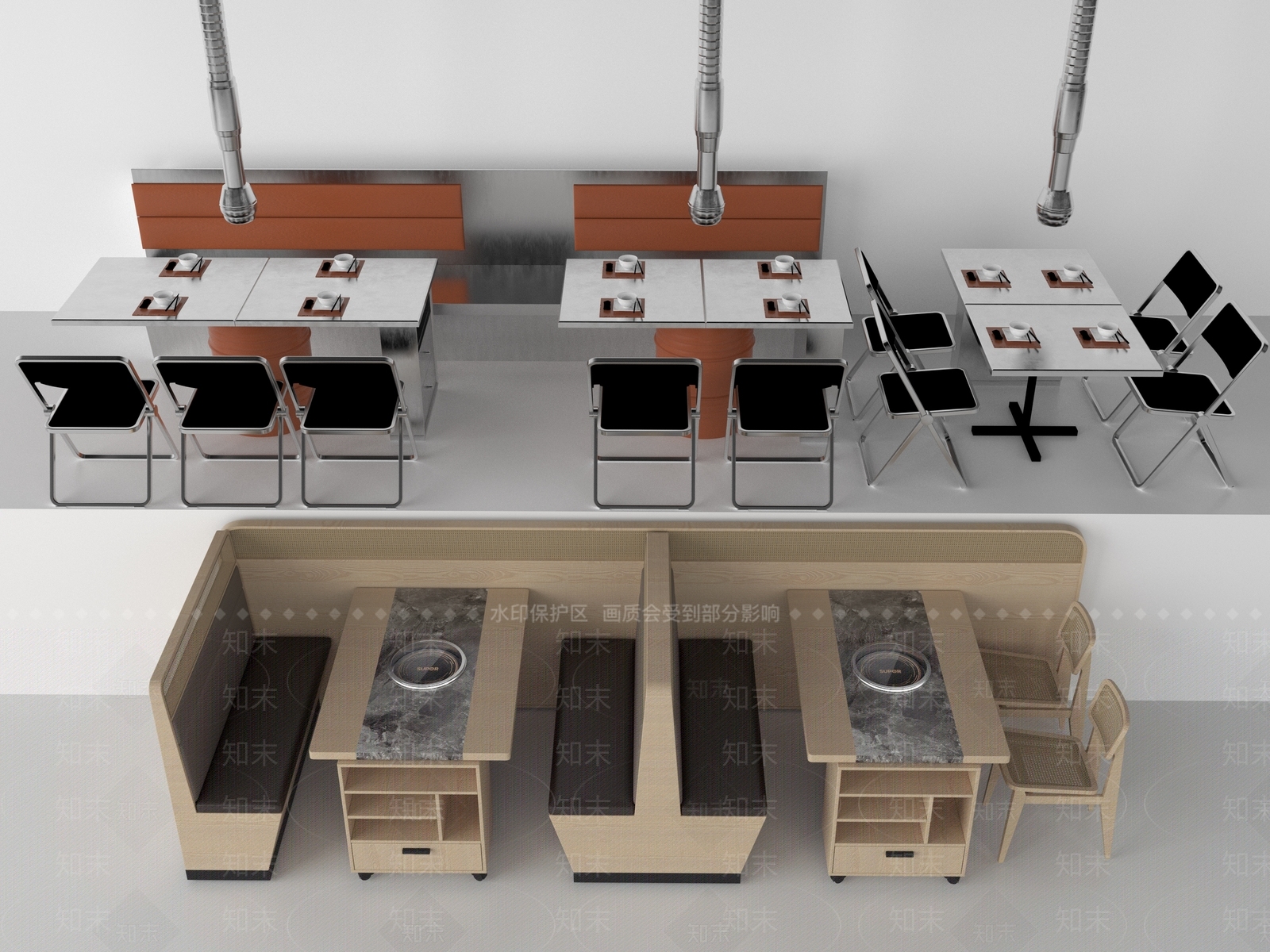 现代餐厅卡座沙发3D模型下载【ID:1128146332】