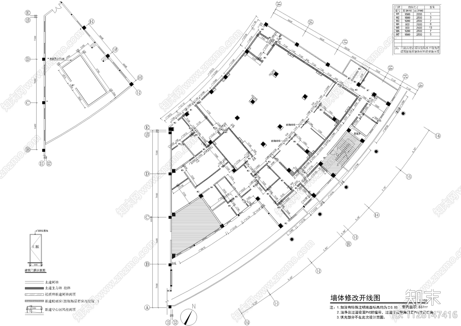 ICU门诊部病房平面图cad施工图下载【ID:1128147416】