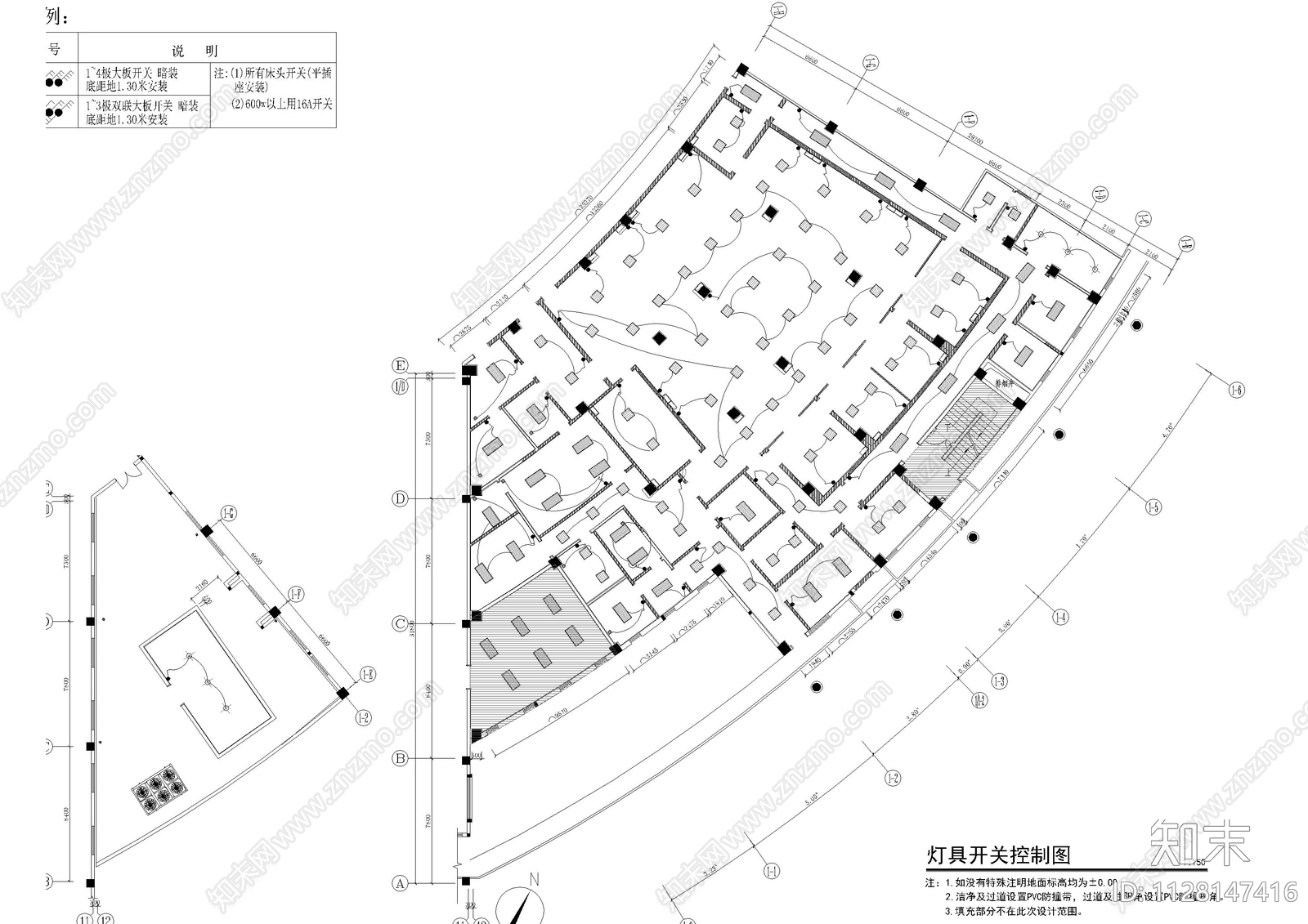 ICU门诊部病房平面图cad施工图下载【ID:1128147416】